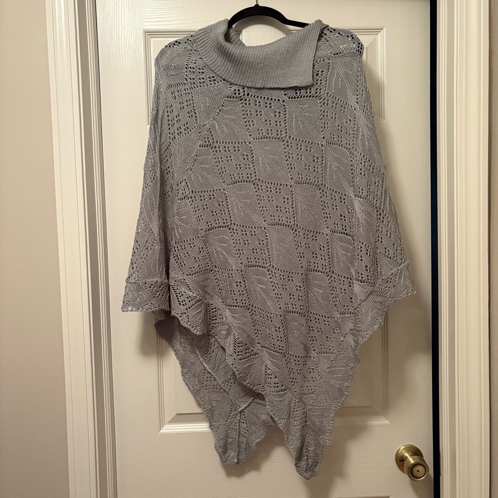 Gray Crochet Knit Women's Poncho